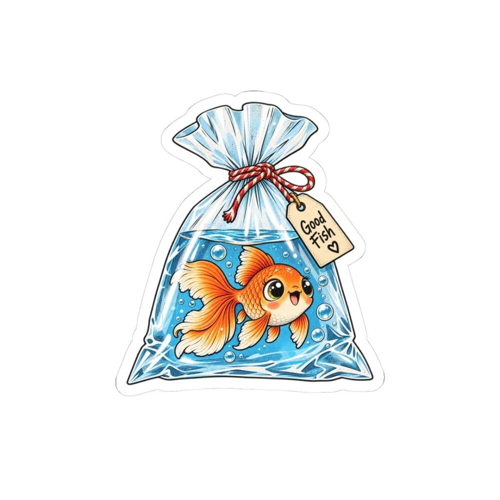 Goldfish in Bag Sticker | Kiss-Cut Vinyl Decal, Cute Aquarium Art